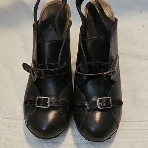 See By Chloe Dark Brown Leather Buckle Slingback Mules